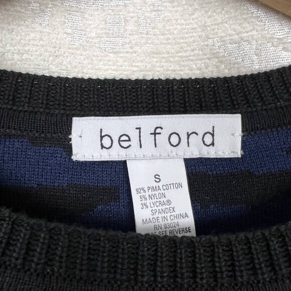 Belford zebra print cotton blend crewneck sweater blue black colorblock stretch - Picture 4 of 5